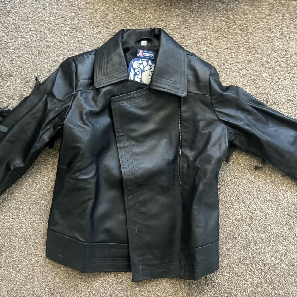 black fringe-trim leather motorcycle jacket